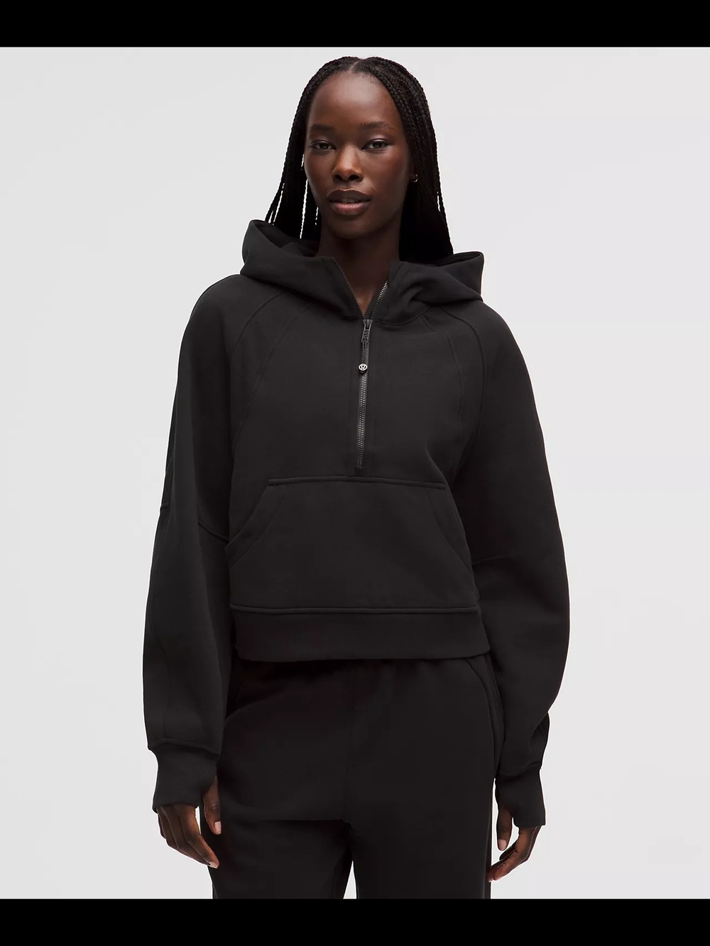 lululemon athletica Scuba Oversized 1/2 Zip Black Cropped Hooded Sweatshirt - Picture 2 of 5